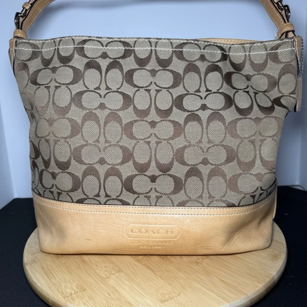 COACH Purse Vintage Signature Jacquard Canvas Leather Hobo Shoulder Bag 2156 Y2K - Picture 2 of 10